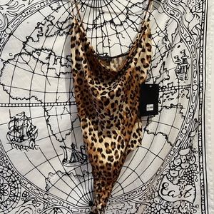 Leopard print plunge bodysuit